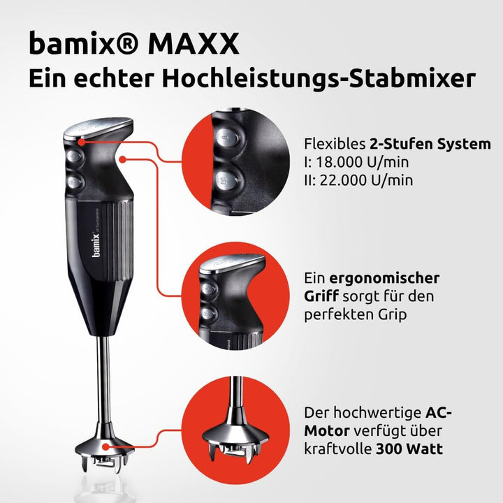 bamix Stabmixer Set M350 MAXX inkl. Multifunktions-, Fleisch-, Gemüsemesser, Quirl, Schlagscheibe au