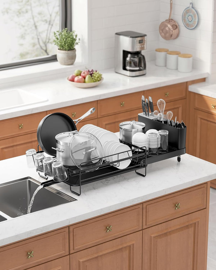 Kitsure Abtropfgestell Geschirr, Ausziehbarer Geschirrspülständer, Multifunktionaler Abtropfgestell