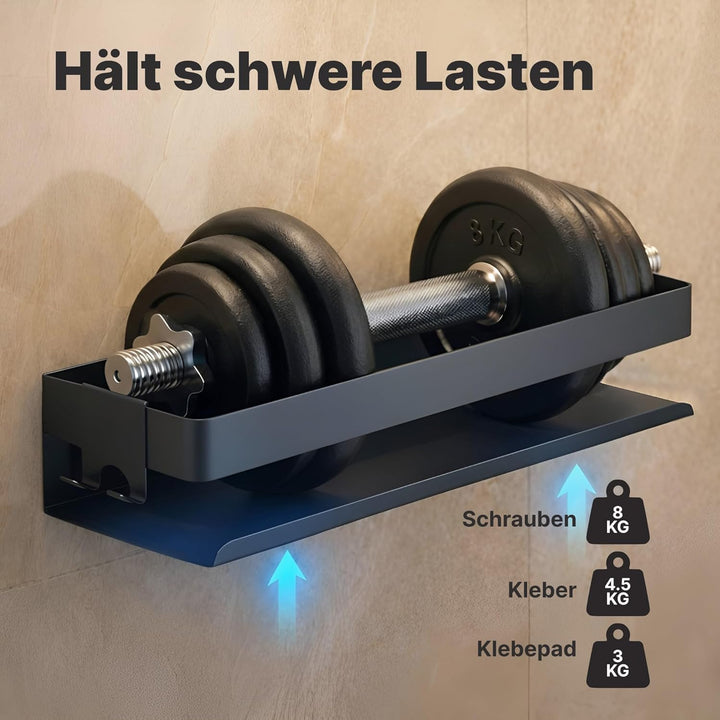 Minismus Duschablage ohne Bohren Schwarz, Duschregal mit Sicherheitsleiste und Haken, Wandregal ohne