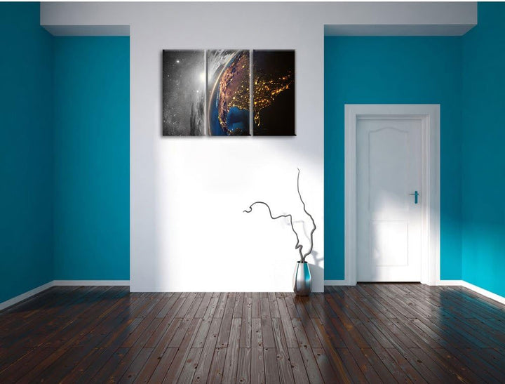 Pixxprint 3D-Rendering von detaillierten bunten Erde B&W Detail 3-Teiler Leinwandbild 120x80 Bild au