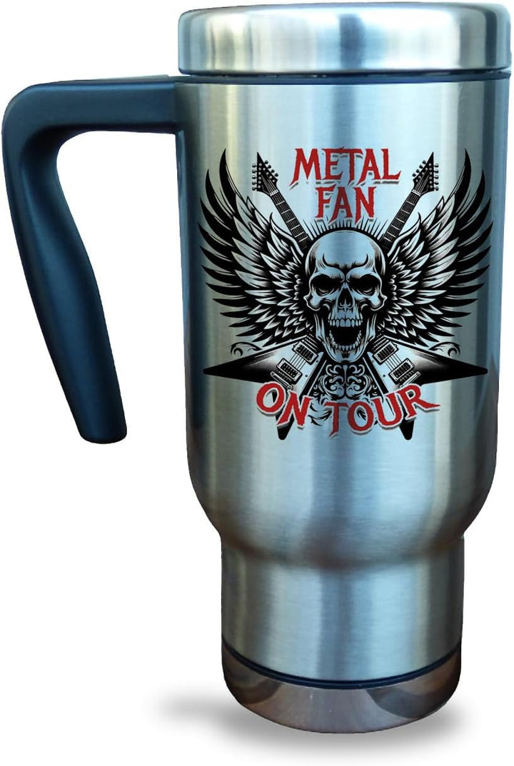 Totenkopf Thermobecher 470ml aus Edelstahl und Kunststoff – Metal-Fan Geschenk für Metalheads im Roc