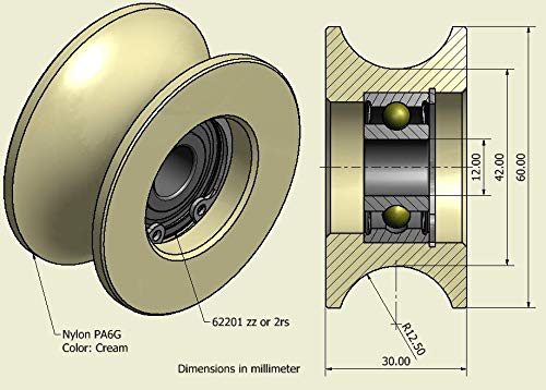 4 x 60 mm Durchmesser gefräste Nylon-Riemenscheiben, verschiedene Rillengrössen, hergestellt in der