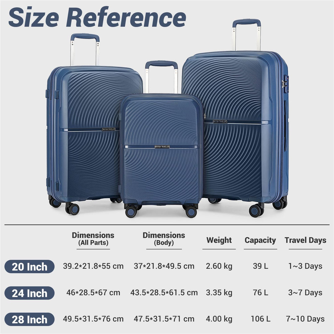 British Traveller Koffer Trolleys Hartschalenkoffer 55 * 40.5 * 22.5cm Handgepäck Koffer 100% PP Rei