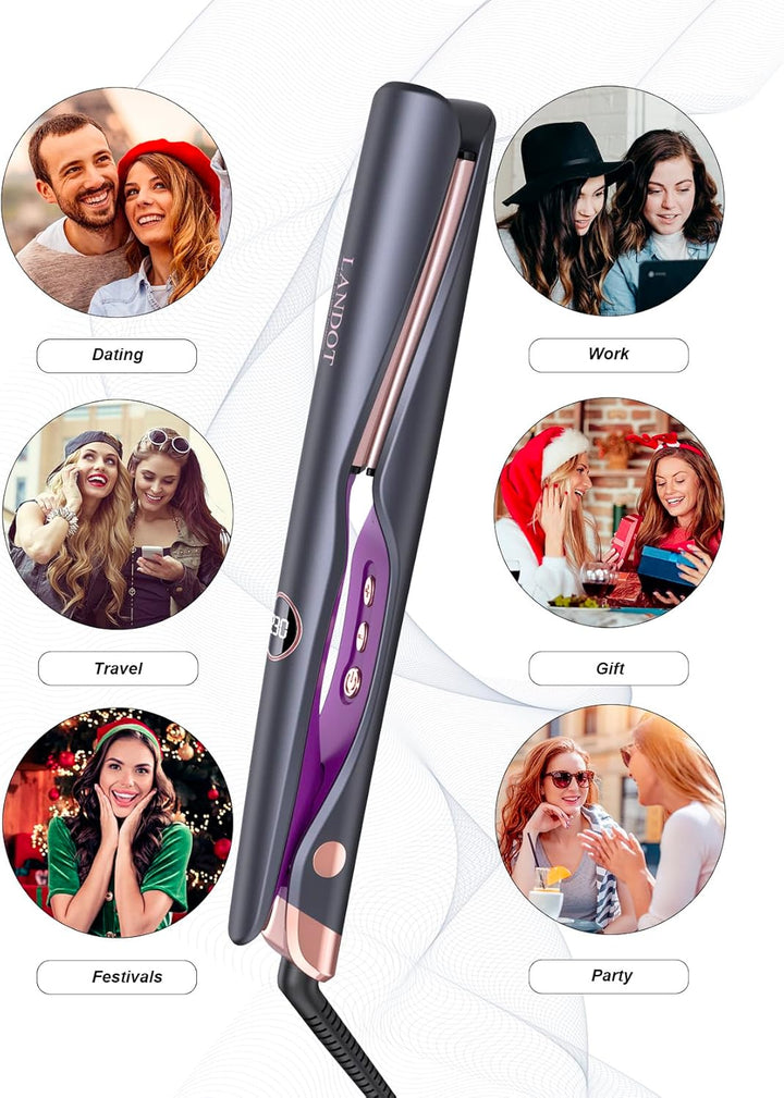 LANDOT Glätteisen für Locken & Glätten: 2 in 1 Lockenstab und Glätteisen mit Geschwungenen Platten -