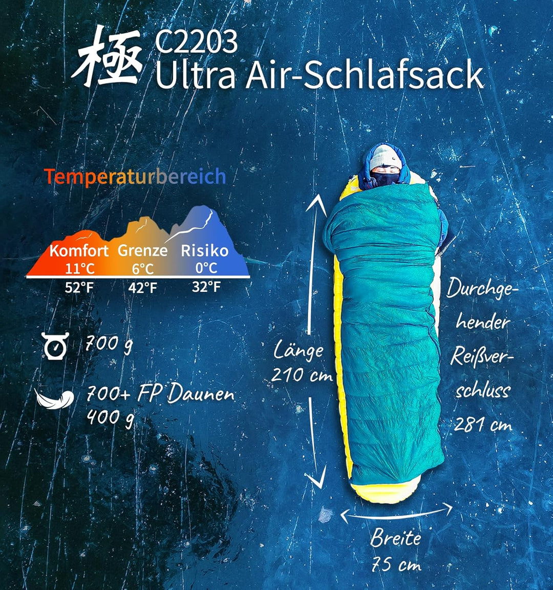 Litume 565g,Die komfortable Temperatur von15°C kombinierbarer Daunenschlafsack, Leichter, kompakter