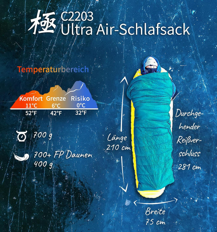 Litume 565g,Die komfortable Temperatur von15°C kombinierbarer Daunenschlafsack, Leichter, kompakter