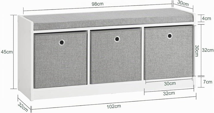 SoBuy FSR65-DG Sitzkommode Sitzbank mit Stauraum Schuhbank mit Sitzfläche Schuhtruhe mit 3 grauen Kö