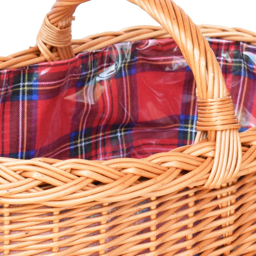 Kleiner Einkaufskorb/Autokorb aus Weide mit Henkel, Stoffeinlage und Schutzfolie in Schottenkaro gef