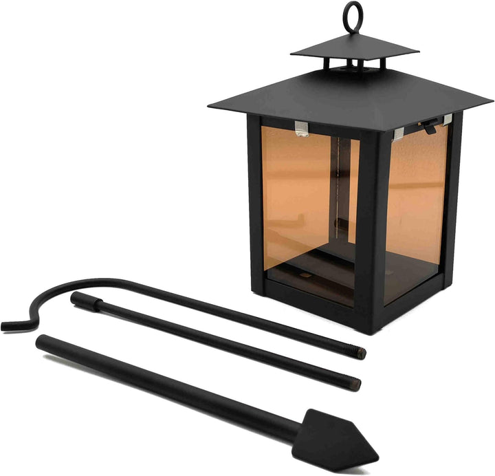 Grablaterne, Grableuchte ideal für Urnengrab aus Stahl, schwarz matt mit Echtglasscheibe inkl. 3 tlg