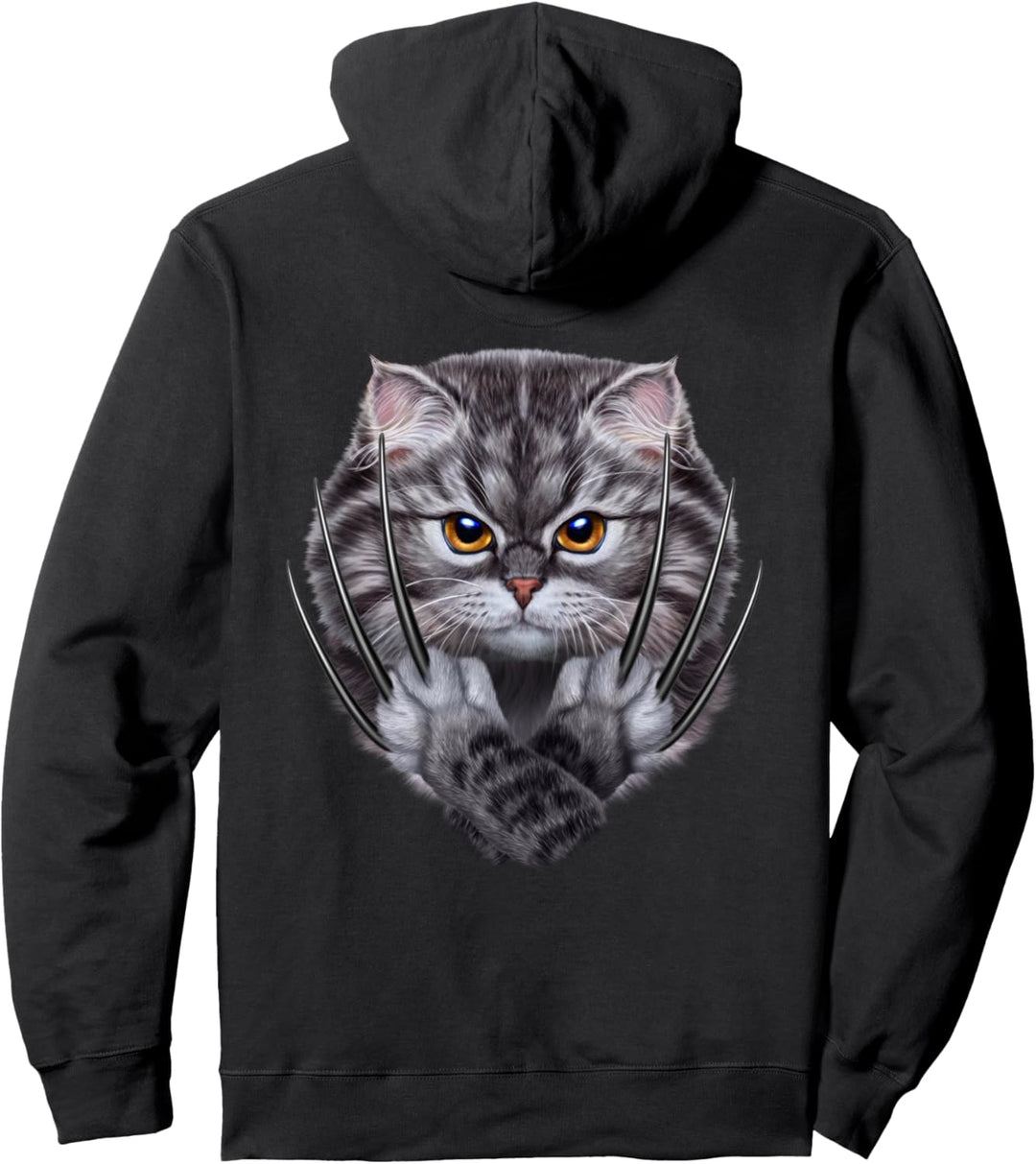 Grauer Katzenkrieger mit langen Krallen Pullover Hoodie