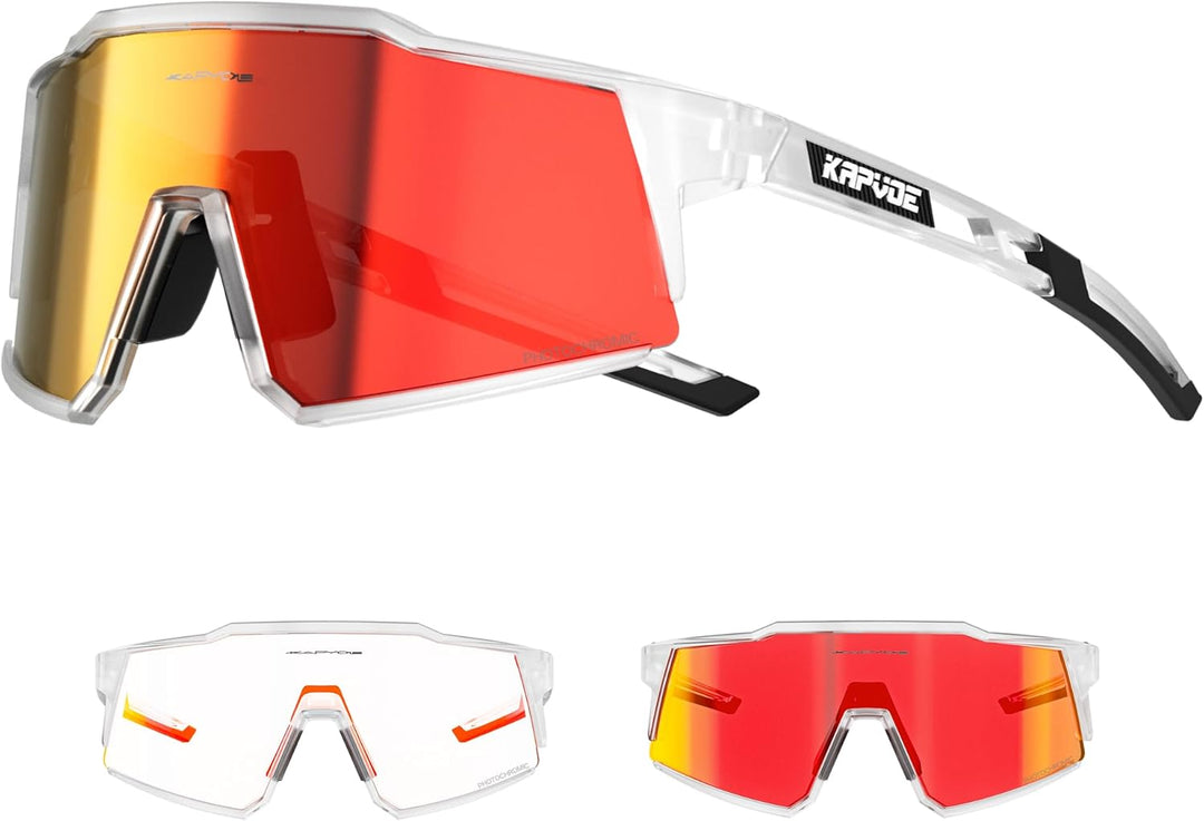KAPVOE Photochromatische Selbsttönend Fahrradbrille TR90 Rahmen für Herren Damen Klar Sportsonnenbri