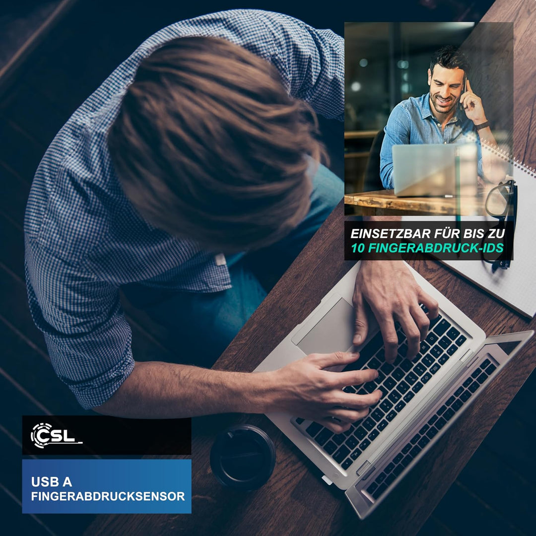 CSL - USB Fingerabdrucksensor für PC - Fingerprint Key - bis zu 10 IDs – kompatibel mit Windows 11 –