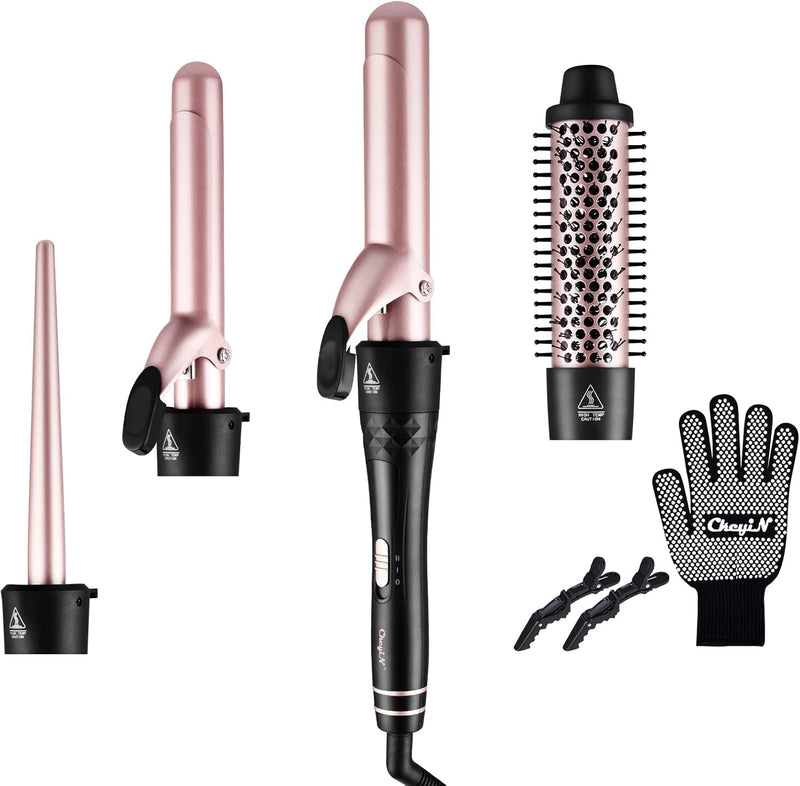 CkeyiN Lockenstab Set 4 in 1 Multifunktions Austauschbare Keramikbeschichtung Curling Iron Lockenwic