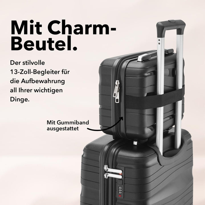 Travel One Handgepäck Koffer 40L – Schwarz – Kabinentrolley mit 4 Rollen, Zahlenschloss &amp; Gratis Tas