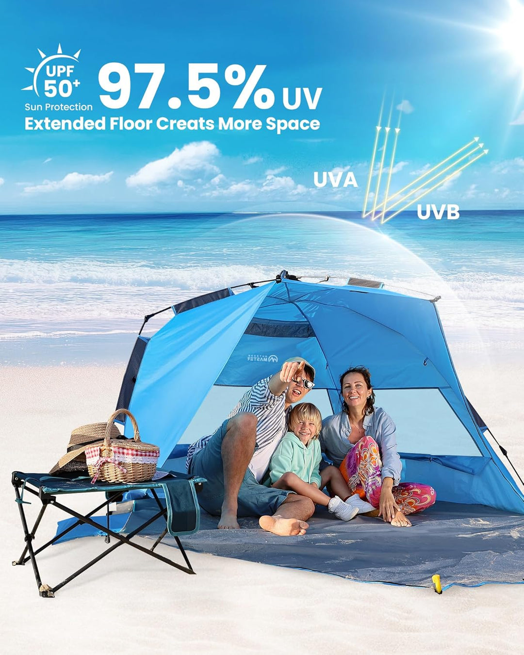OutdoorMaster Pop-Up-Strandzelt für 3–4 Personen, Grösse XL, einfacher Aufbau, tragbarer Strandschat