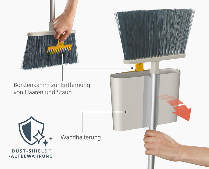 Joseph Joseph CleanTech Wandmontierter, Besen mit langem verstellbar Stiel und Besenabdeckung, Boden