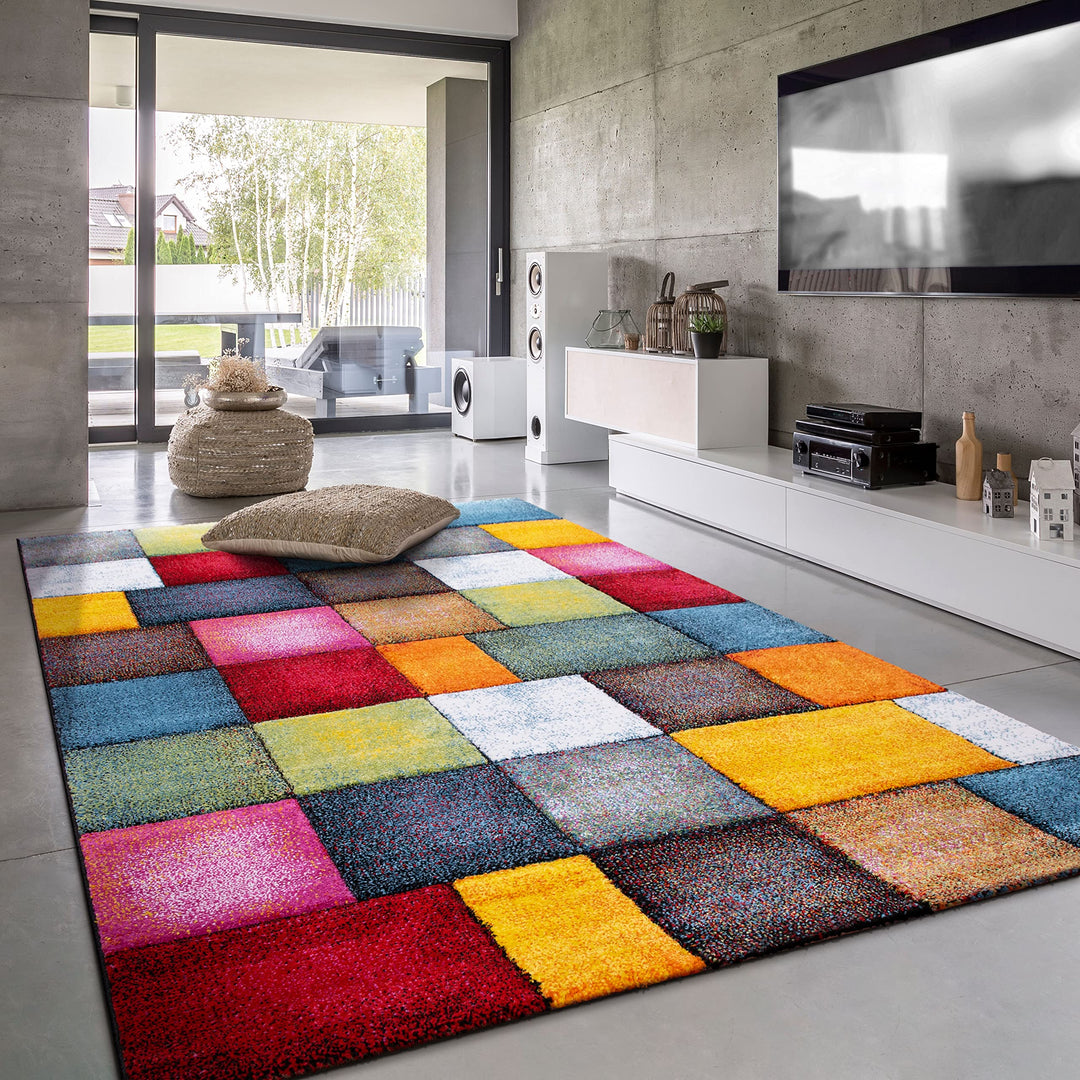 Paco Home Teppich Wohnzimmer Kinderzimmer Kurzflor Moderne 3D Optik Kariert Geometrische Muster, Grö
