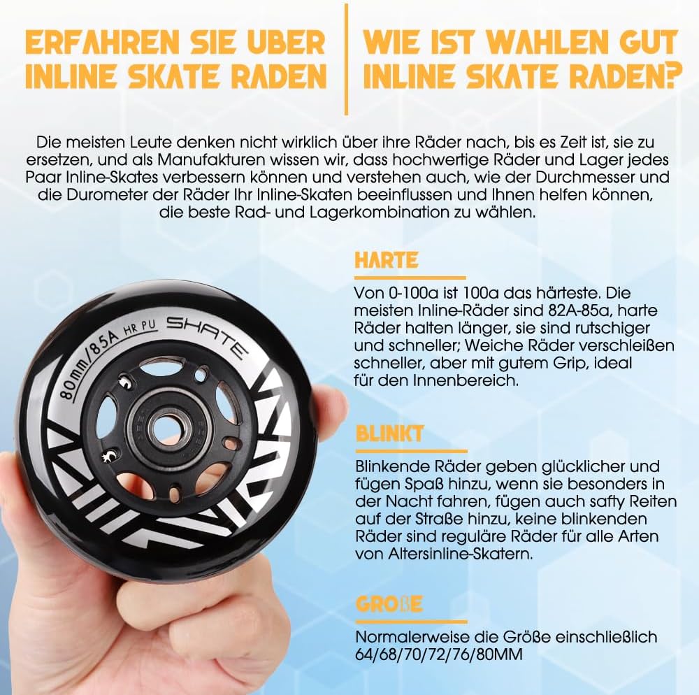 Inline Skate Rollen 80mm 76mm 72mm - 8 Stück Inline Skate Räder 85a inliner rollen mit kugellager AB