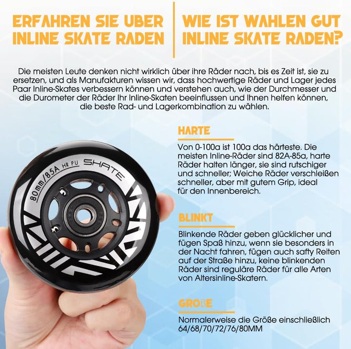 Inline Skate Rollen 80mm 76mm 72mm - 8 Stück Inline Skate Räder 85a inliner rollen mit kugellager AB