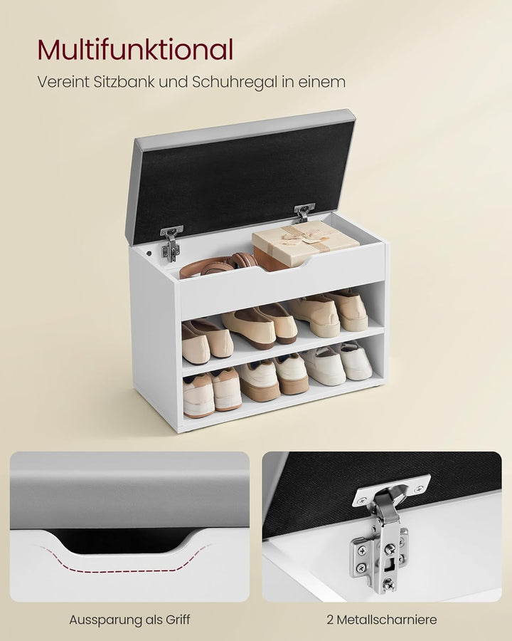 VASAGLE Schuhbank, Sitzbank, Schuhregal mit gepolstertem Kissen, Schuhorganizer mit 3 Ebenen, 30 x 6