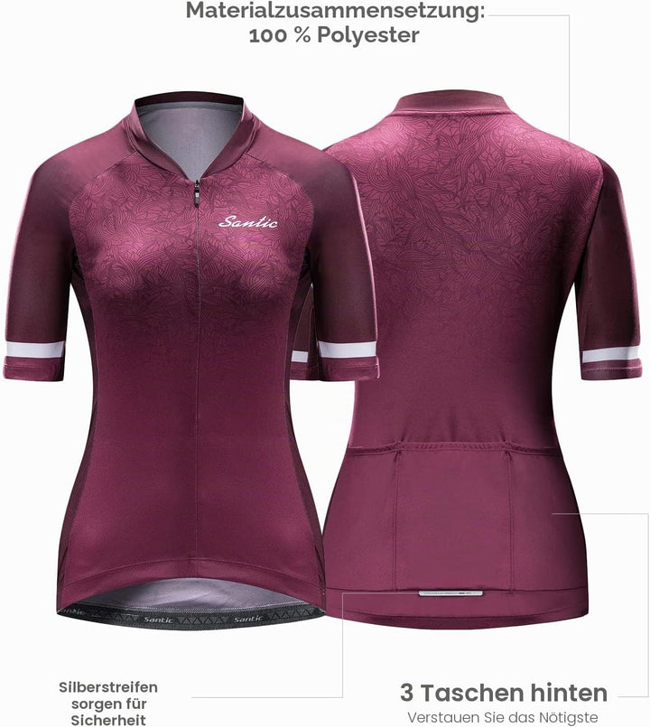 Santic Damen Radler-Trikot Kurzarm Atmungsaktives Fahrrad-Oberteil mit Reflektorstreifen Schnelltroc