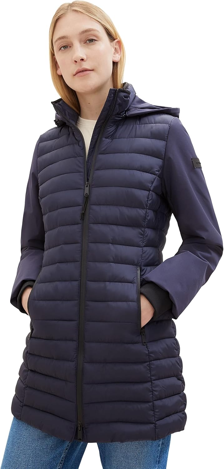 TOM TAILOR Damen 1037477 Hybrid Steppmantel mit Kapuze (1er Pack) XXL 30025 - Navy Midnight Blue, XX