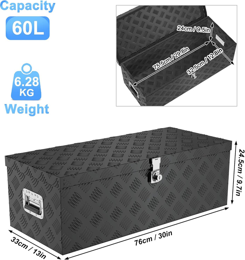 XMTECH 60L Aluminium Transportbox Aufbewahrungsbox Aluminiumkoffer Aluminiumbox Truckbox, Schwarz La