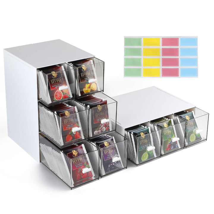 3 Stück Teebox Kunststoff mit 9 Schubladen 22.6x16,5x7,6cm Teebeutel Organizer Stapelbar, Tee Aufbew