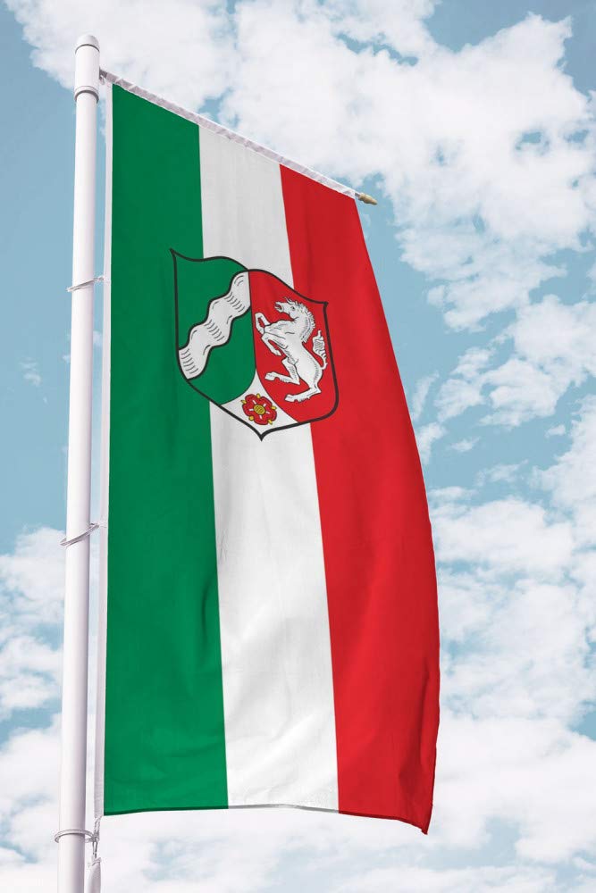 Deitert Bundesland-Flagge NRW – 80x200 cm NRW-Flagge mit Wappen (Dienstflagge), Fahne für Ausleger a
