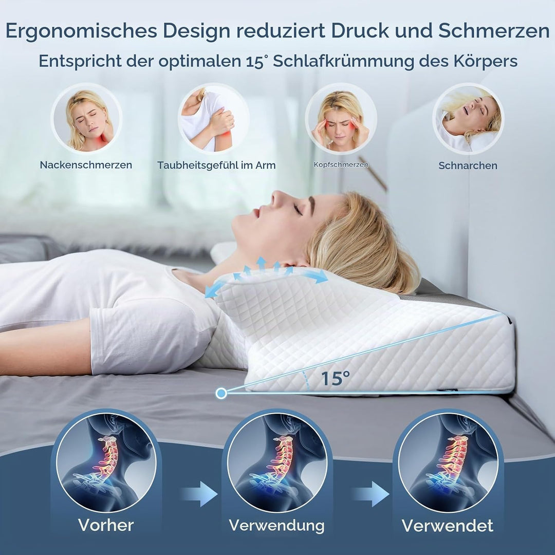 HOMCA Orthopädisches Kissen Memory Foam Nackenstützkissen für HWS Ergonomisches Kopfkissen für Rücke