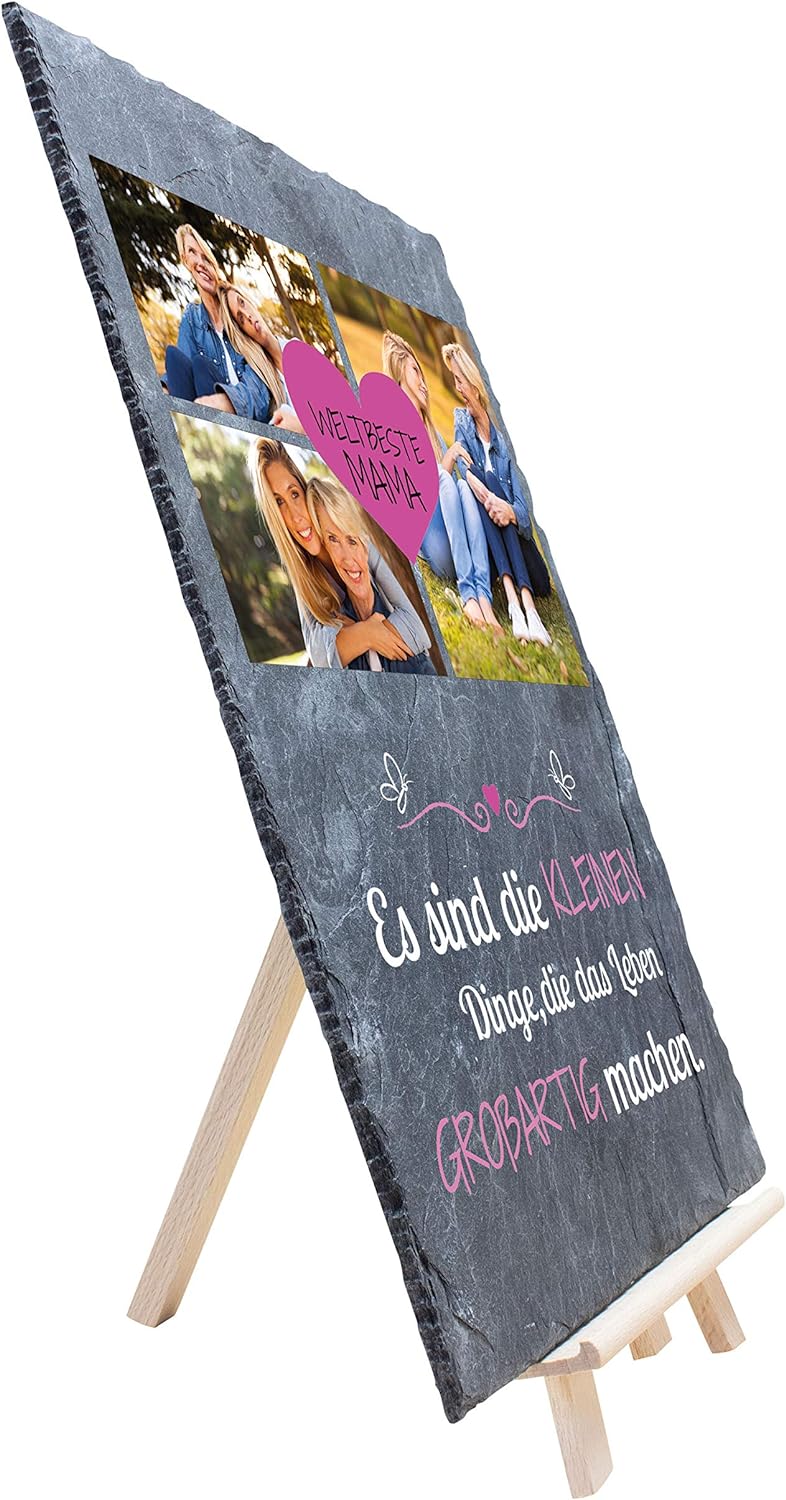 wandmotiv24 Schiefertafel Beste Mama, Personalisiert mit Ihren Farbfotos, Aufstellschild 3 Motive in