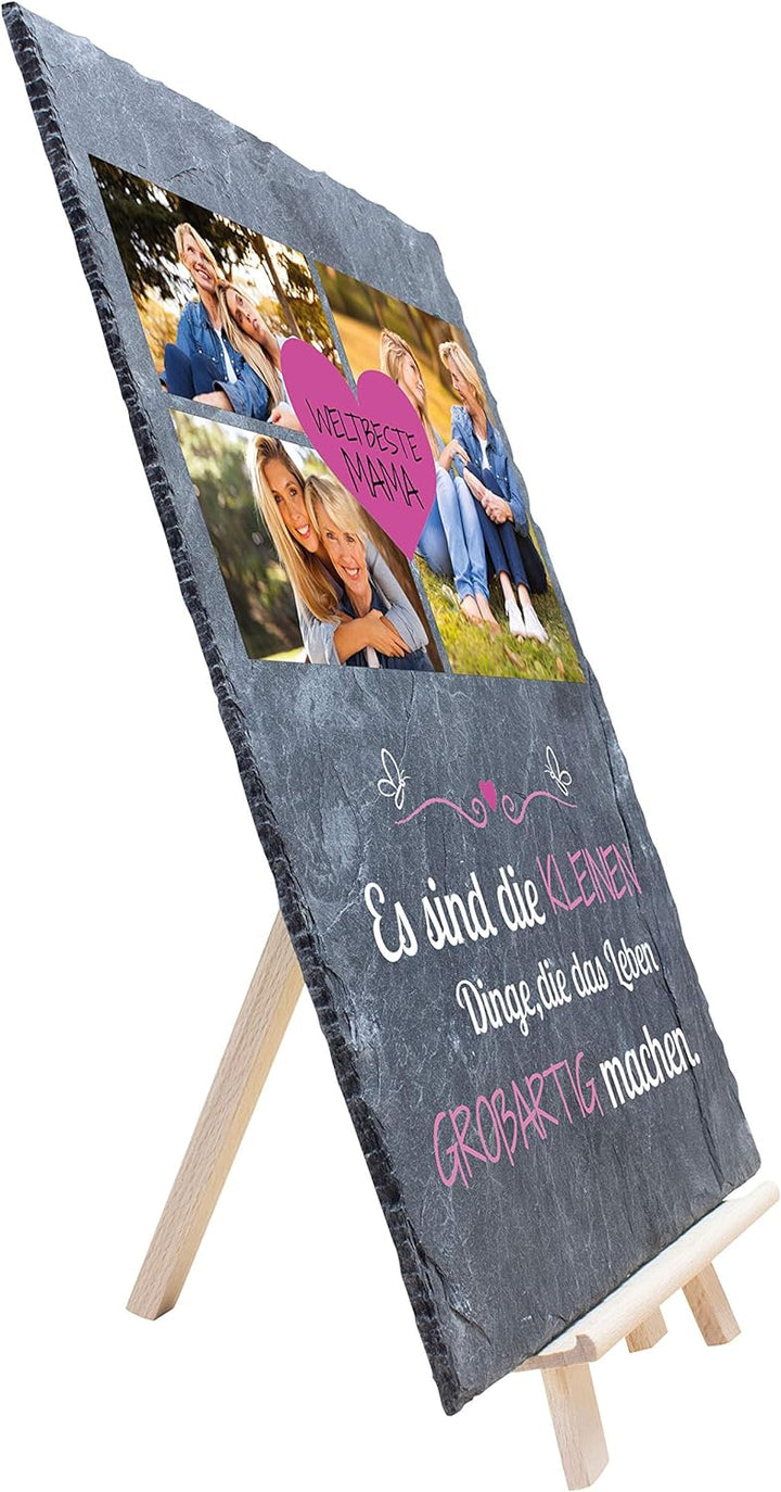 wandmotiv24 Schiefertafel Beste Mama, Personalisiert mit Ihren Farbfotos, Aufstellschild 3 Motive in