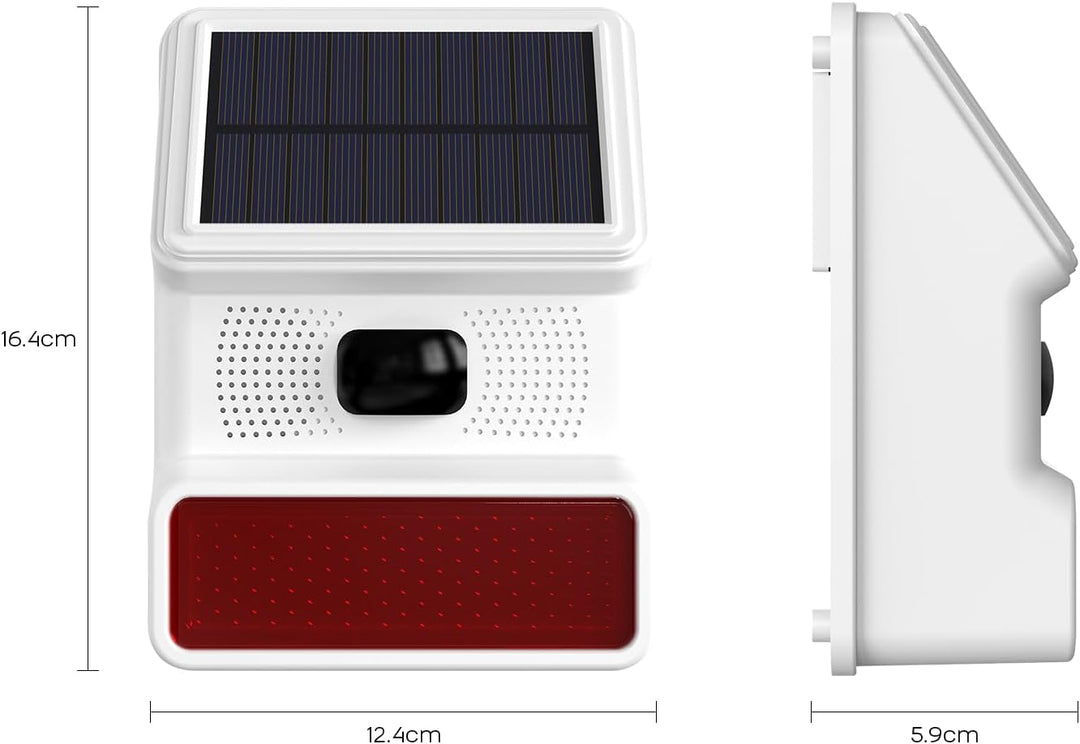 Alarmsirene, Solar-Aussensirene mit LED-Blinklichtfunktion, 433 MHz drahtlose Aussensirene, kompatib