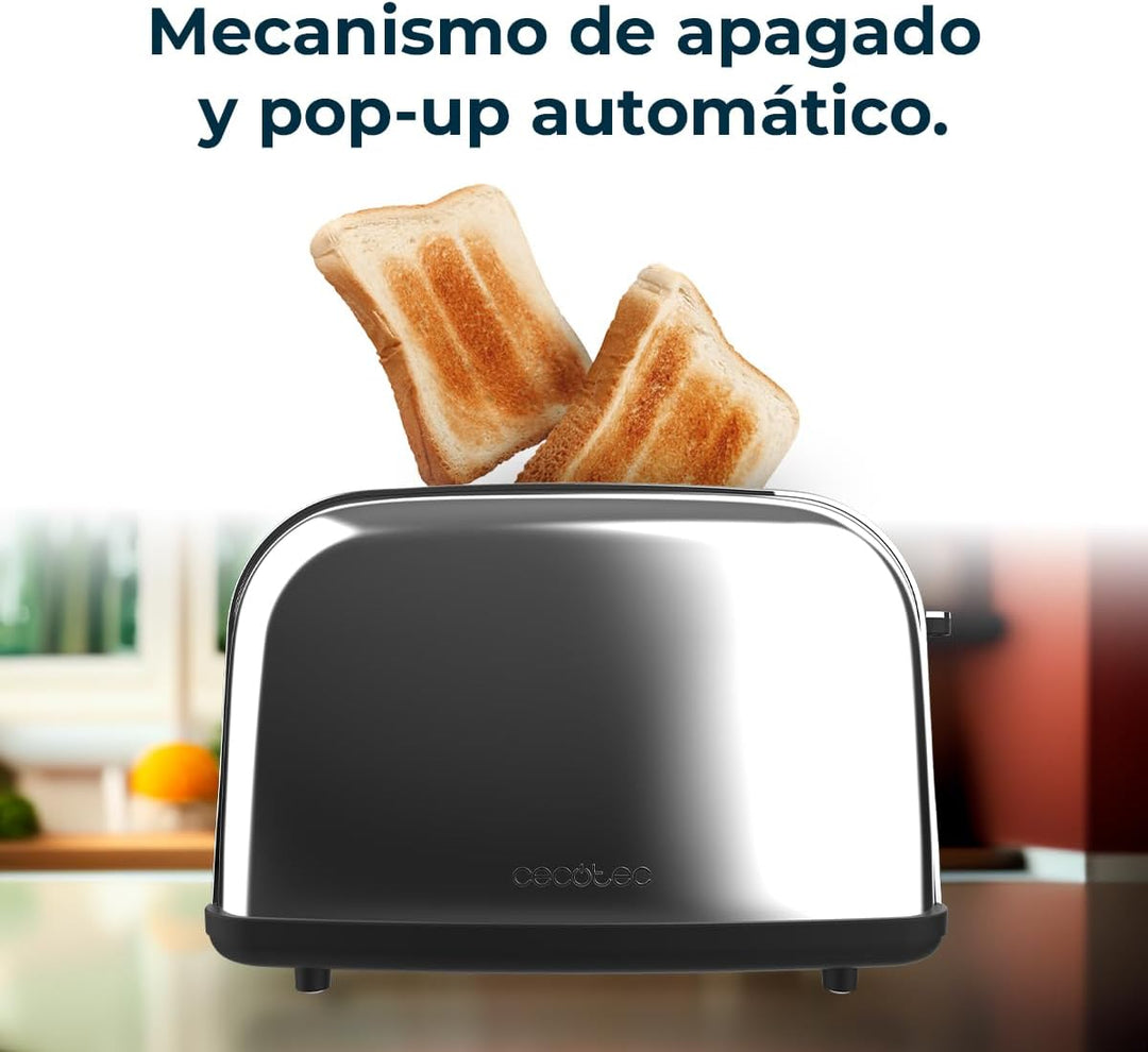 Cecotec Vertikaler Toaster Toastin' time 850 Inox Essential, 850W, Doppelter langer Schlitz und brei