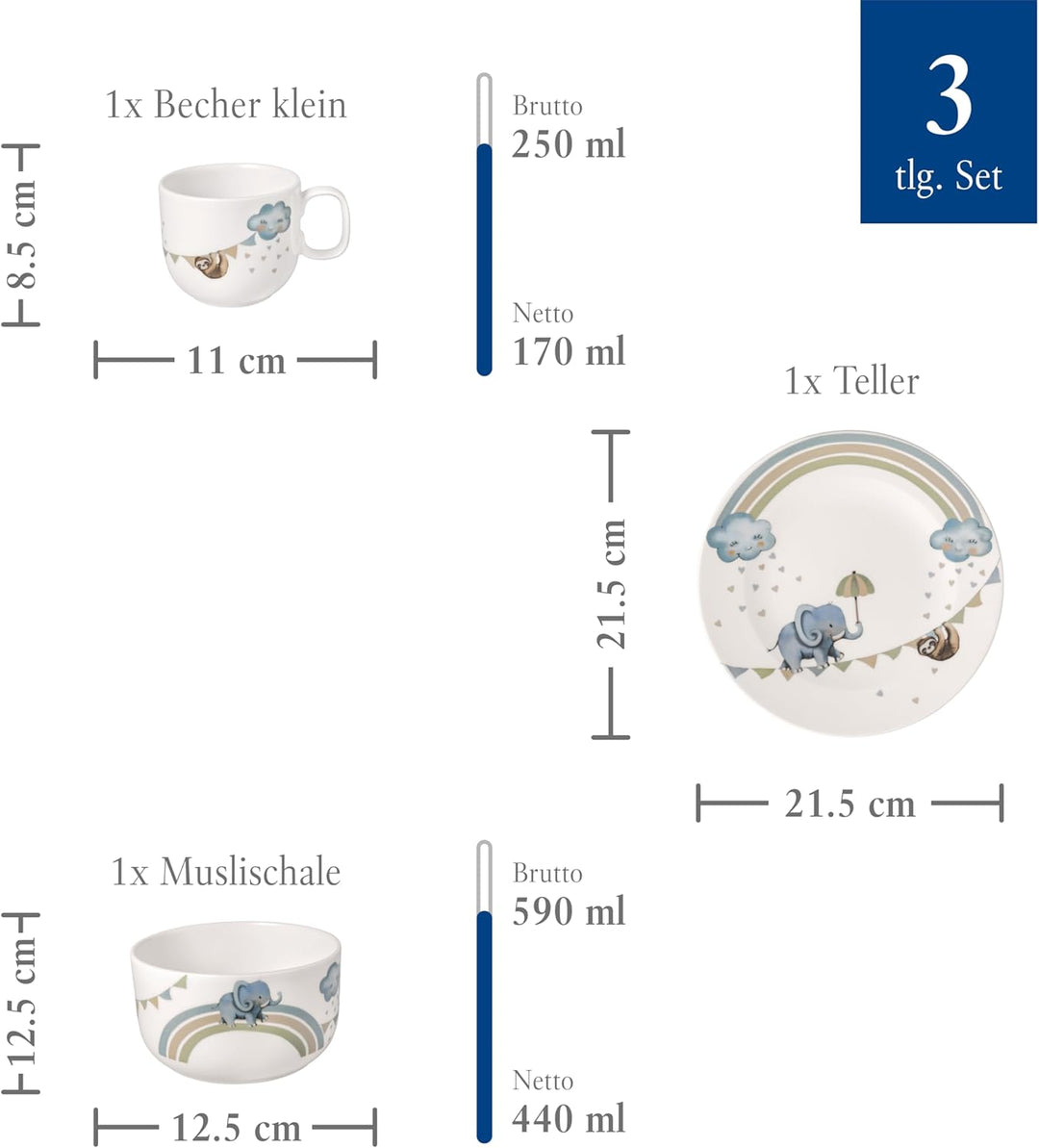 Villeroy & Boch – Boho Kids "Walk like an elephant" Kindergeschirr-Set 3 teilig Blau, Spülmaschinenf