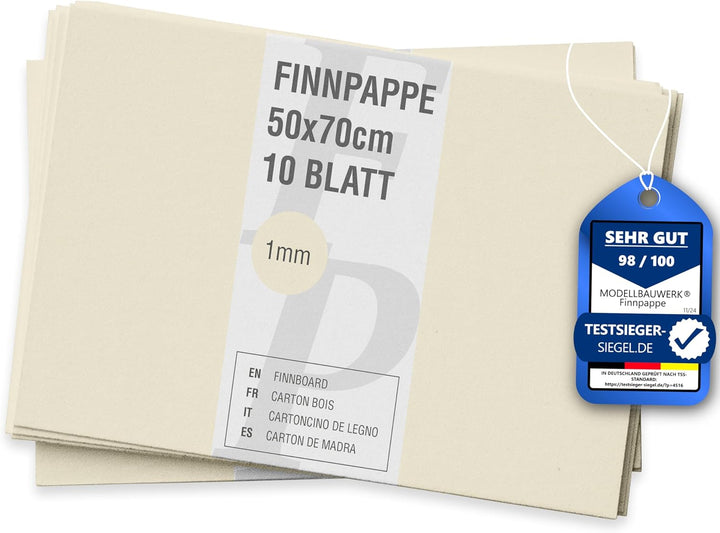 10 Blatt Finnpappe 50x70cm | 1mm Stärke | Modellbauwerk® | für Modellbau und Bastelarbeiten | Archit