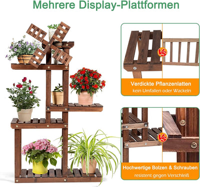 COSTWAY Pflanzenregal Blumenregal mit Windmühle, Blumenständer Holz, Blumentreppe Garten, Pflanzentr