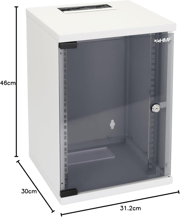 HMF 63409-07 Netzwerkschrank, Serverschrank 10 Zoll | 9 HE | 300 mm Tiefe | Voll montiert | Glastür