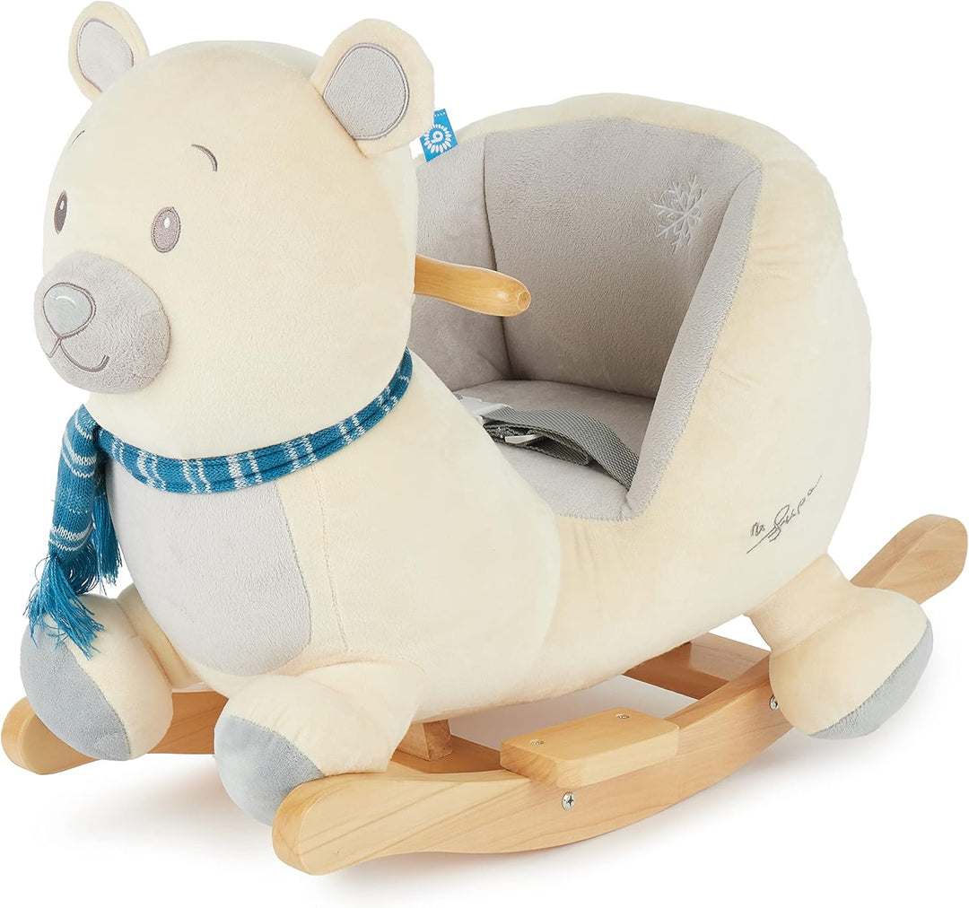 Bieco Plüsch Schaukeltier Eisbär Lars | 60 cm | Kinder Schaukelstuhl mit Sicherheitsgurt | Baby Scha