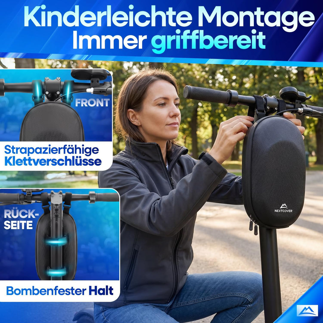NEXTCOVER® E-Scooter Tasche [EVA Hartschale | Spritzwassergeschützt] | Lenkertasche mit Schlüsselfac