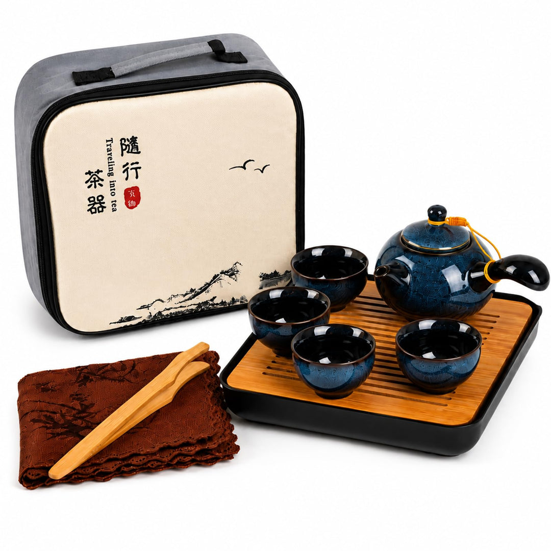 Japanische Teekanne, Keramik Travel Tee Set Chinesische Gongfu-Teeset Glasierte Porzellan-Set mit 1