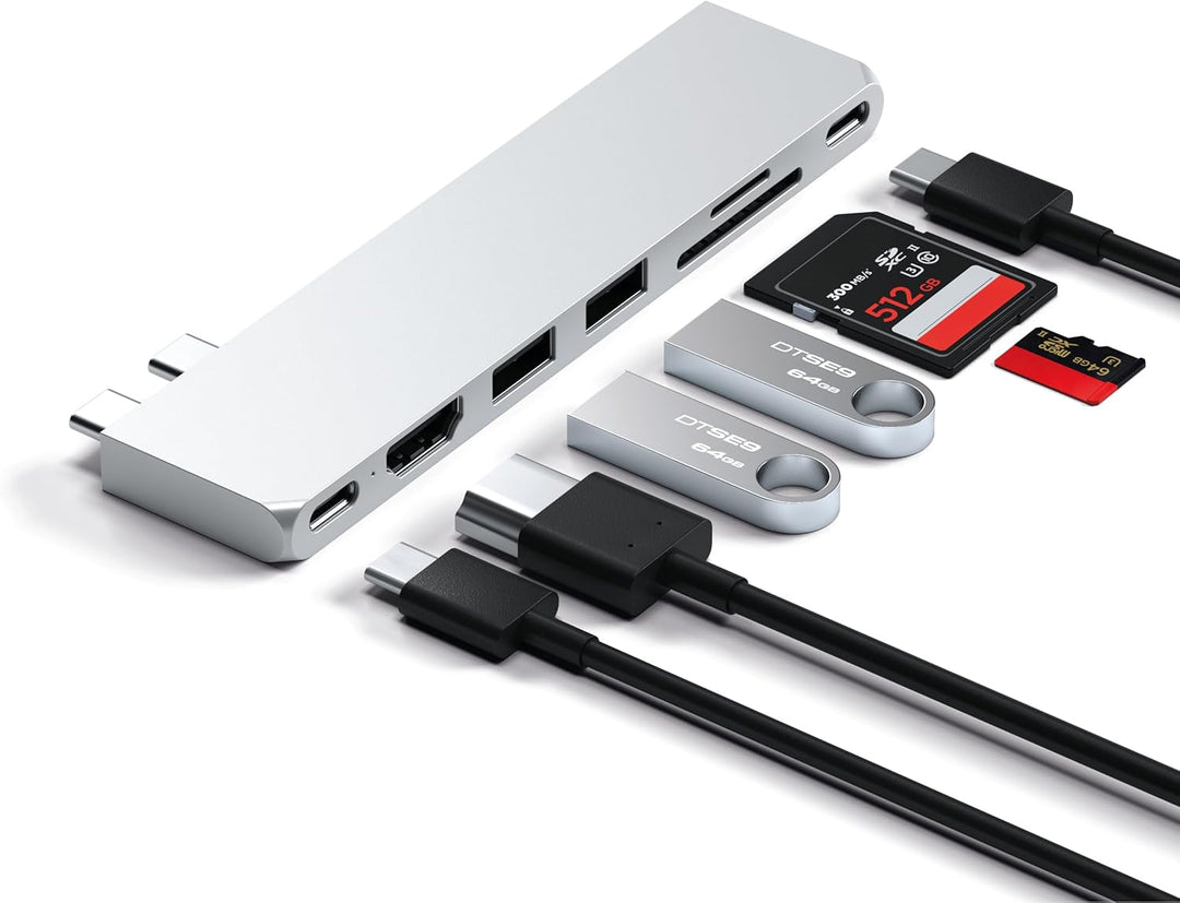 Satechi USB-C Hub Multiport Adapter Pro Slim, 7 in 1 Dongle – Für MacBook Pro/Air M2 mit USB 4 Port,