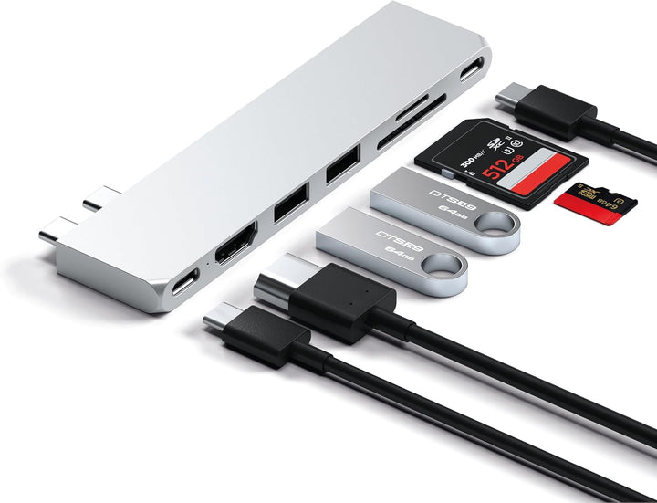 Satechi USB-C Hub Multiport Adapter Pro Slim, 7 in 1 Dongle – Für MacBook Pro/Air M2 mit USB 4 Port,