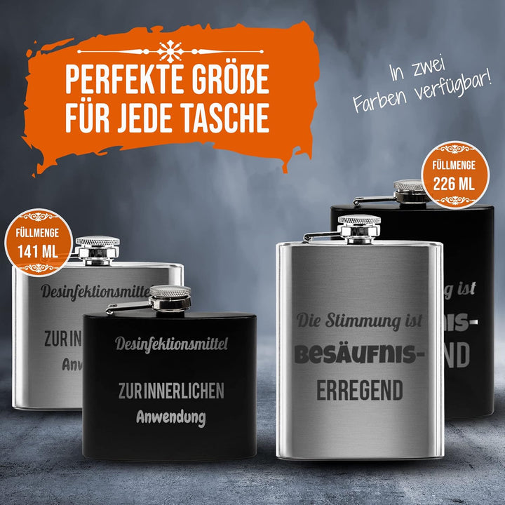Flachmann mit Gravur aus Edelstahl selbst gestalten - mit Wunschtext gravieren - Geschenkidee für Fr
