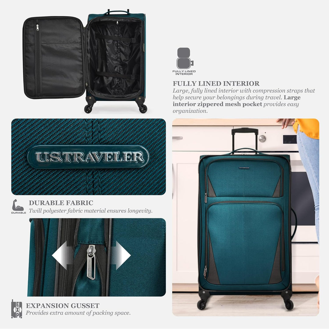 U.S. Traveler Aviron Bay Erweiterbares Softside Gepäck mit Drehrädern 3 Piece Luggage Blaugrün/ein H