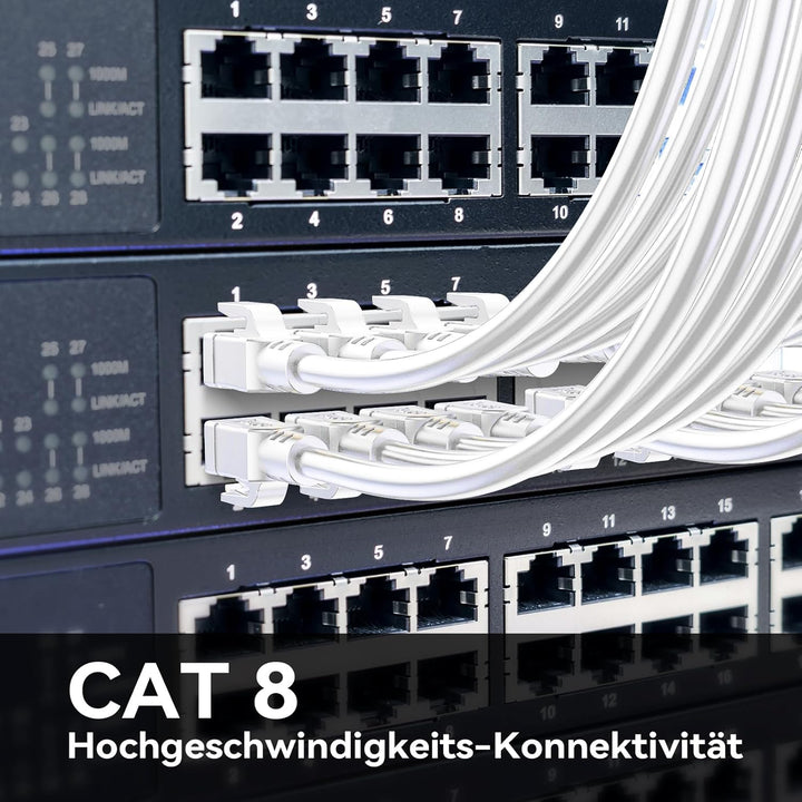 Cat 8 LAN Kabel 15m, 40Gbps Netzwerkkabel 2000 MHz Ethernet Kabel Gigabit F/FTP Patchkabel mit rj45