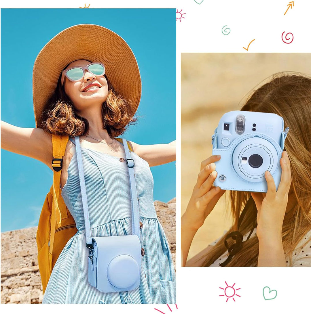 Easy Hood Schutzhülle und Tragbare Tasche für Instax Mini 12 Sofortbildkameras, PU Leder Kameratasch