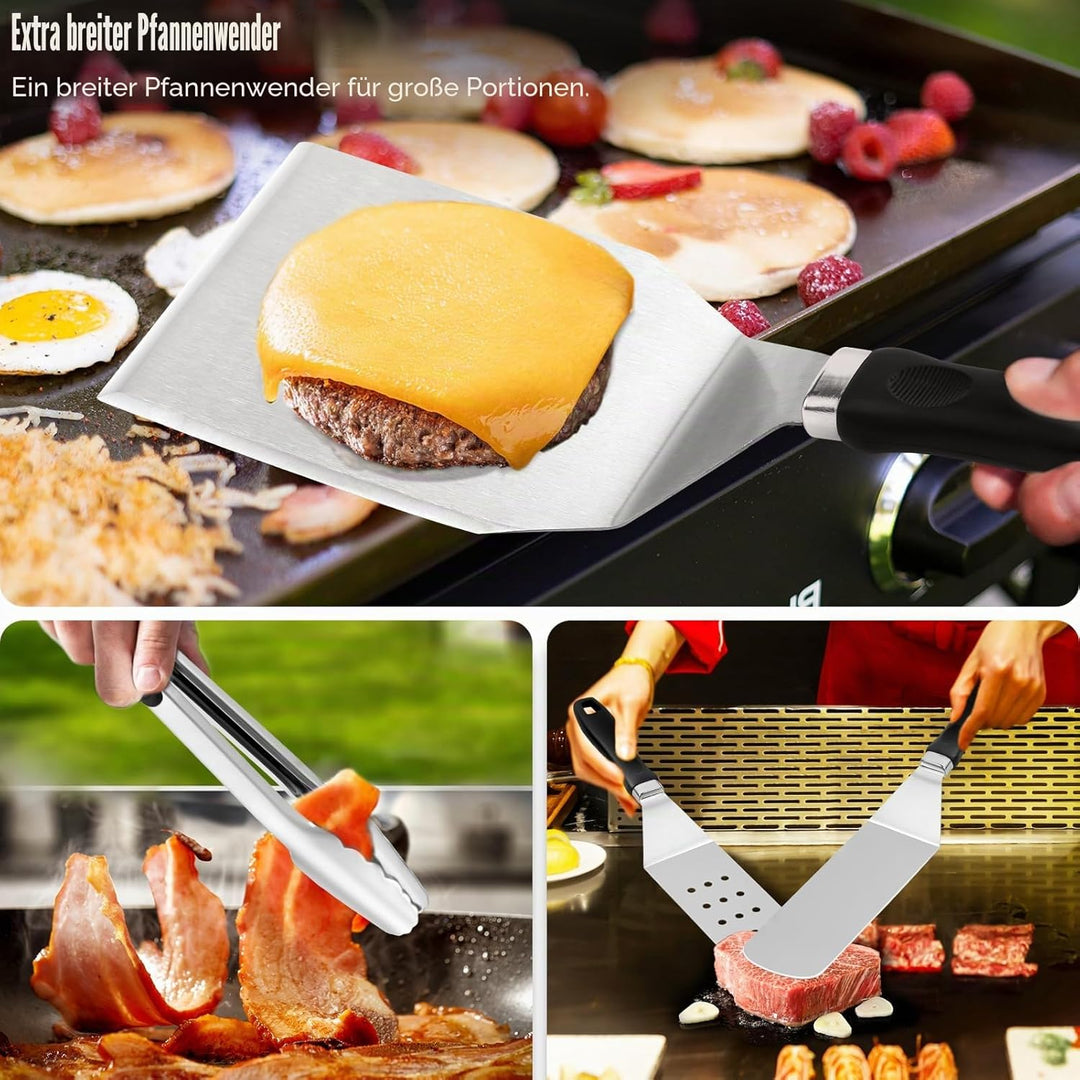27-TLG Grillspachtel Plancha Zubehör für Männer, Teppanyaki BBQ Grillbesteck Set Edelstahl, Hibachi