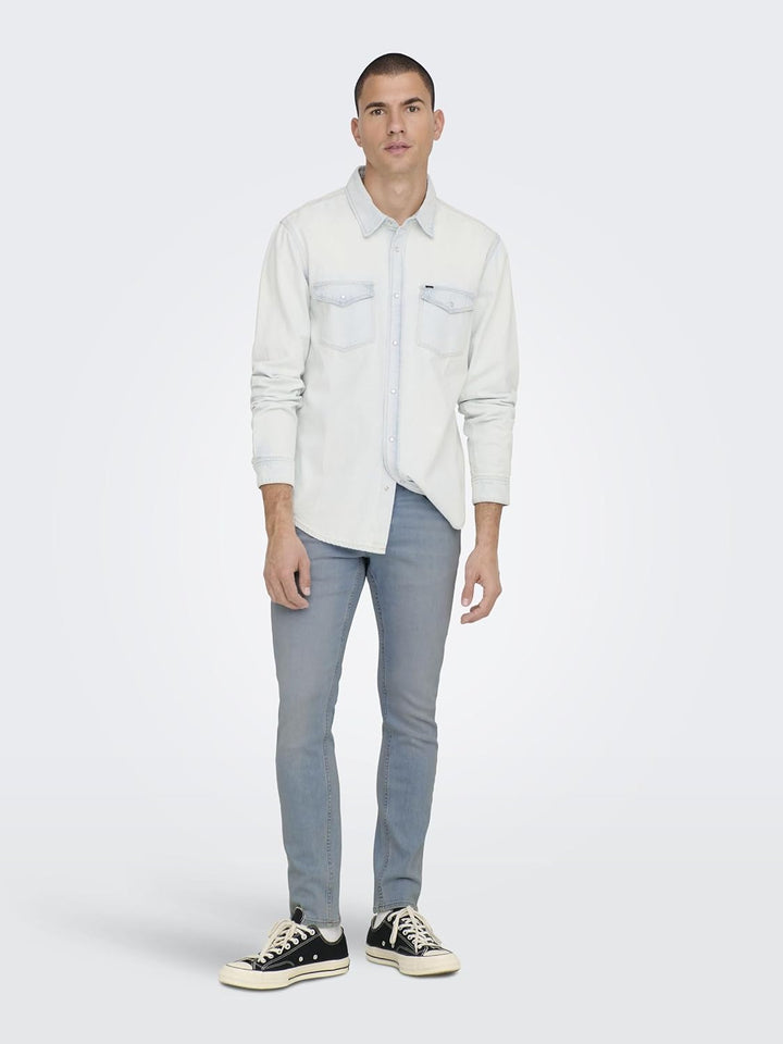 Only & Sons Male Slim Fit Jeans -ONSLOOM Mittlere Taille Slim Fit Jeans 34W / 32L Light Blue Denim,