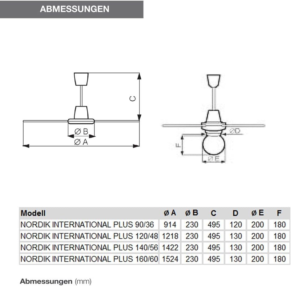 Vortice Deckenventilator, Sommer- und Winterschalter, Kraftvoll und leise, Ø 142 cm, Nordik Internat